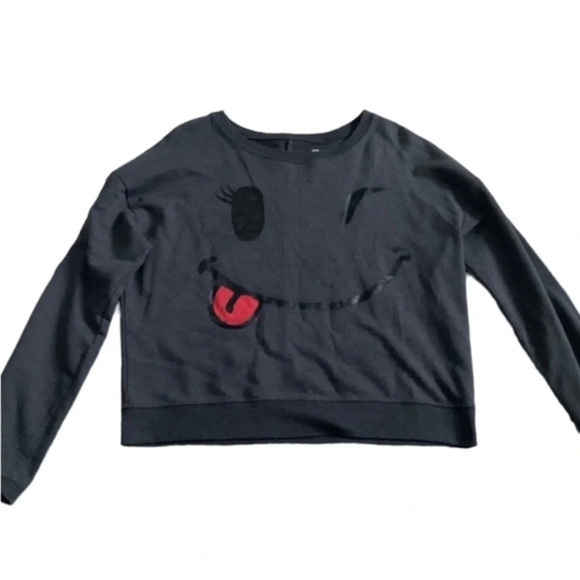 Juniors Graphic Sweatshirt Smiley Face‎ Long Sleeve Top Gray Size L - Picture 2 of 3